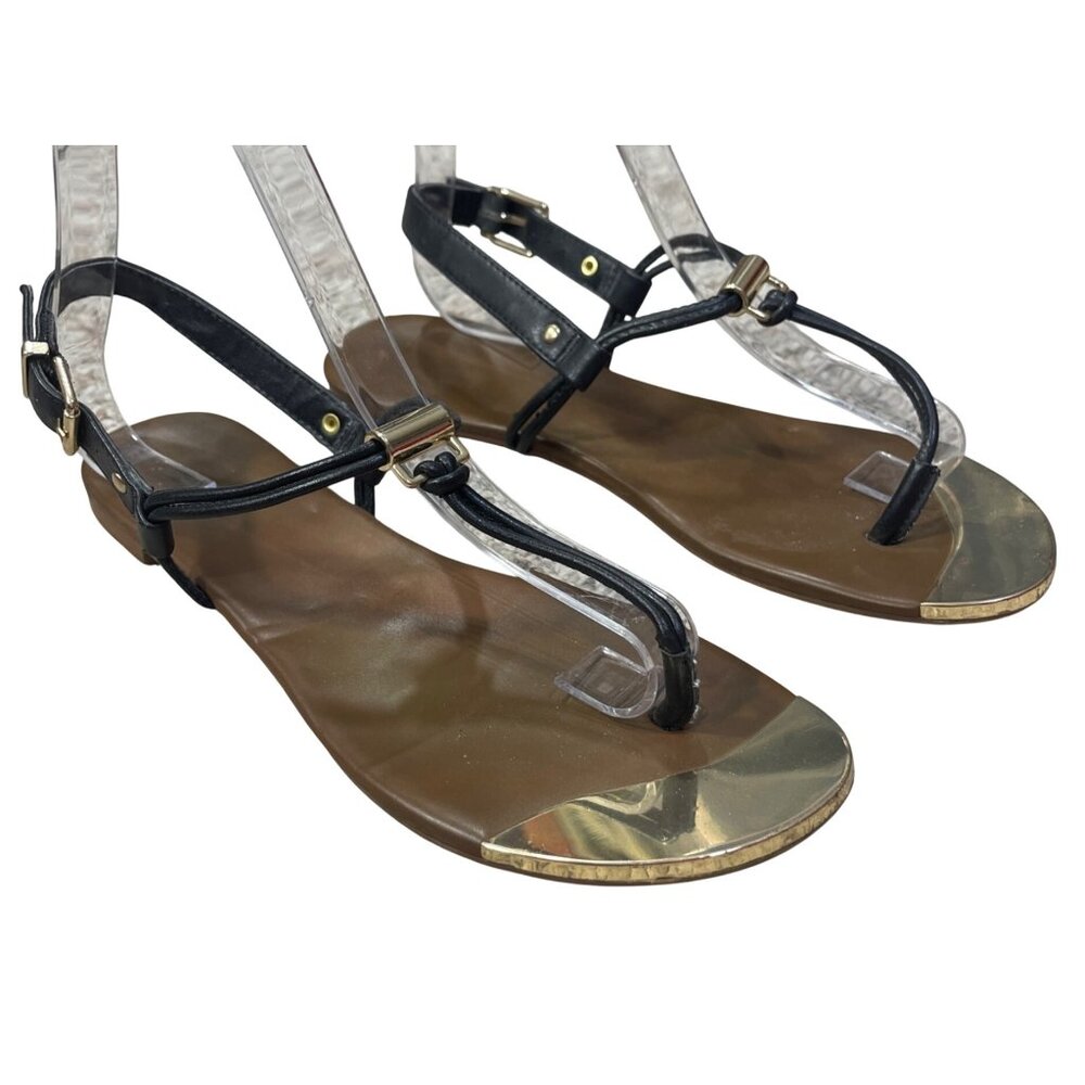 DV Black Gold Thong Sandal Flat Size 8 Archer